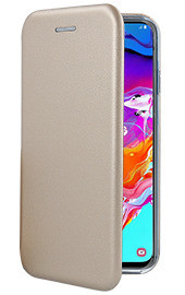 Луксозен кожен калъф тефтер ултра тънък Wallet FLEXI и стойка за Samsung Galaxy A70 A705F златист 
